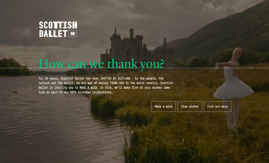 Scottish Ballet Make A Wish campaign microsite homepage