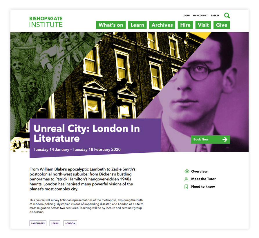 Screengrab of the top section of the page for the course 'Unreal City: London in Literature