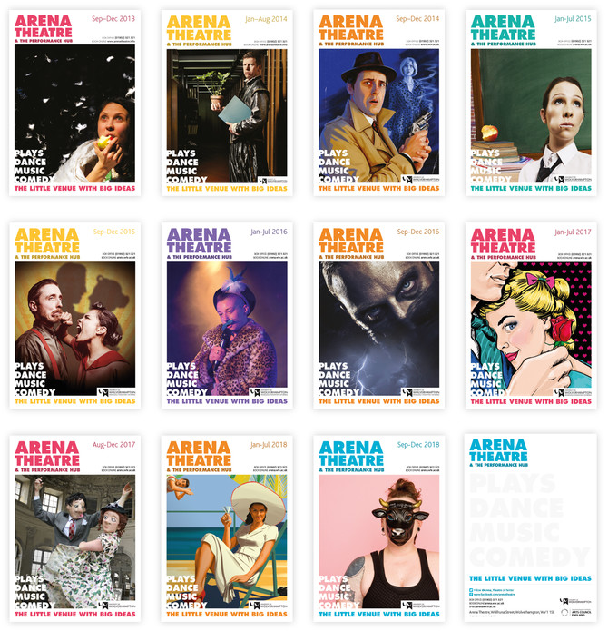 Arena Theatre brochure covers – 2013-2018