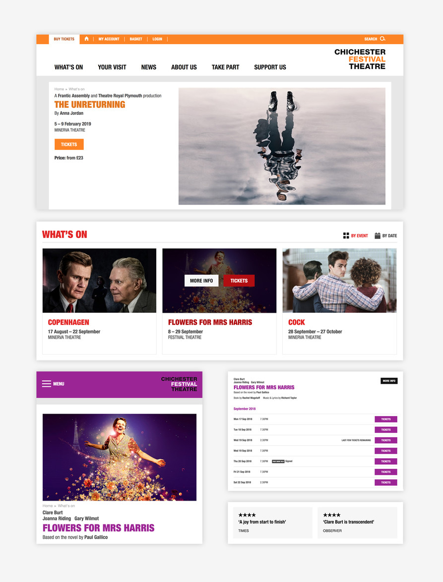 Various interface elements from Chichester Festival Theatre's website