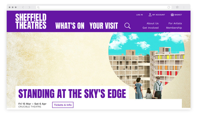 Sheffield Theatre's website homepage – March 2019 – with Standing at the Sky's Edge promo